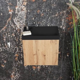 ACTIE BWS Fonteinmeubel | Paris | 40cm | Fontein Mat Zwart | Rustiek Eiken