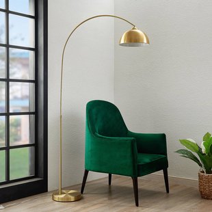 Lindby booglamp Lennart, messing, in hoogte verstelbaar, E27