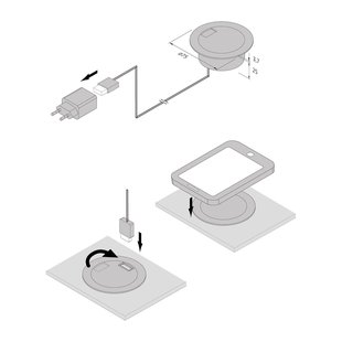 Hera Laadstekker, rond, zwart, Qi en 1x USB