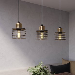 HELAM Hanglamp Edison in zwart/koper, 3-lamps. lang