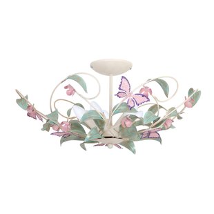 Luminex Plafondlamp BUTTERFLY, crème/groen/rosé, roestvrij staal, 5-lamps