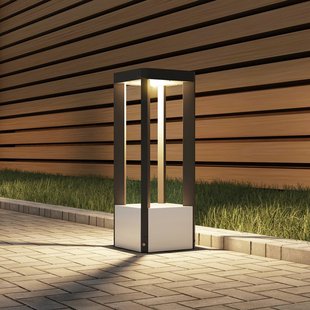 Lucande LED sokkellamp Kalisa, IP65, 42 cm, grijs, metaal