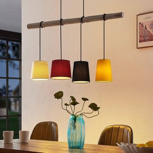 Lindby hanglamp Hinai, zwart/rood/geel, textiel, 116cm