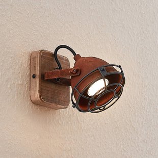 Lindby spot Farovi, roestkleurig, hout, verstelbaar, GU10