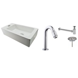 FonteinPack Rhea Mini Links Keramiek 36x18x9cm Wit (Keuze uit 18 kranen)