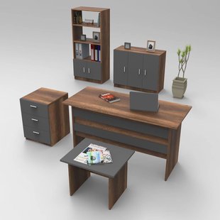Set van bureau met bijzettafel en 3 opbergkasten Jona | Kalune Design Set van bureau met bijzettafel en 3 opbergkasten Jona | Kalune Design
