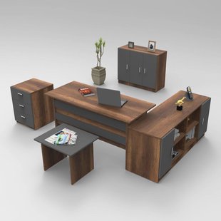 Set van bureau met bijzettafel en 3 opbergkasten Anja | Kalune Design Set van bureau met bijzettafel en 3 opbergkasten Anja | Kalune Design