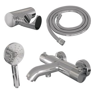 Opbouwset Bad- en Douchekraan Brauer Chrome Carving Thermostatisch Met Wandhouder En Handdouche 3 Standen Chroom
