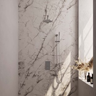 Regendoucheset Inbouw Brauer Chrome Carving Thermostatisch 20cm met 3-Weg Omstelling, Wandarm, Glijstang en Staaf Handdouche Chroom