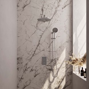 Regendoucheset Inbouw Brauer Chrome Carving Thermostatisch 30cm met 3-Weg Omstelling, Wandarm, Glijstang en 3-Standen Handdouche Chroom