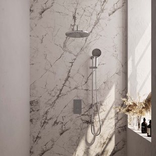 Regendoucheset Inbouw Brauer Chrome Carving Thermostatisch 30cm 3-Weg Omstelling Gebogen Wandarm Glijstang en 3-Standen Handdouche Chroom