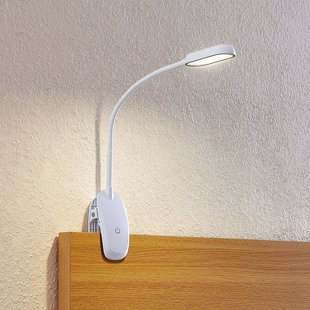 Prios LED klemlamp Najari, hoogte 51 cm, wit, oplaadbare batterij, USB