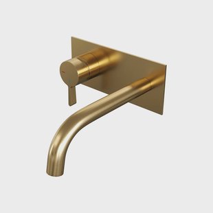 Inbouw Wastafelmengkraan Brauer Gold Edition Coldstart Halfronde Hendel Gebogen Uitloop Geborsteld Goud PVD Met Afdekplaat