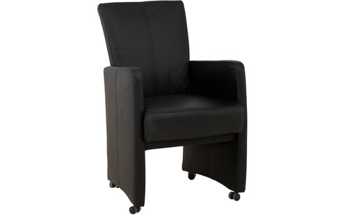 Goossens Excellent Eetkamerstoel Riva zwart leer met armleuning en met wielen, stijlvol landelijk