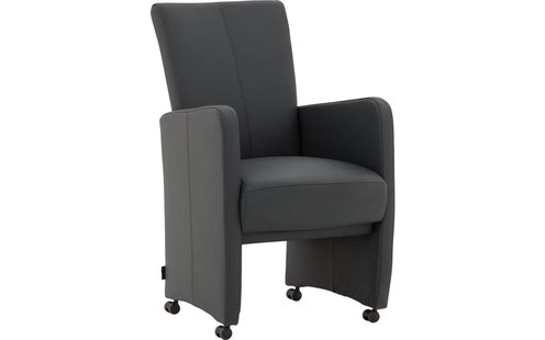 Goossens Excellent Eetkamerstoel Riva grijs leer met armleuning en met wielen, stijlvol landelijk