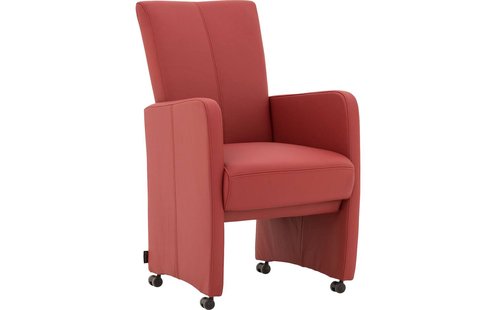 Goossens Excellent Eetkamerstoel Riva rood leer met armleuning en met wielen, stijlvol landelijk