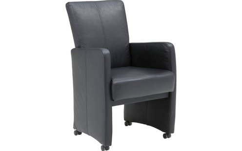 Goossens Excellent Eetkamerstoel Riva Kunstleer zwart kunstleer met armleuning en met wielen, stijlvol landelijk