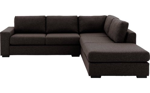 Goossens Hoekbank Lucca Met Ligelement donkerbruin, stof, 2,5-zits, stijlvol landelijk met ligelement rechts
