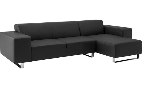 Goossens Excellent Bank Design@home Met Chaise Longue zwart, leer, 2,5-zits, modern design met chaise longue rechts