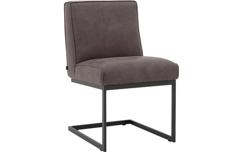 Goossens Excellent Eetkamerstoel Tom donkerbruin leer leuning, urban industrieel