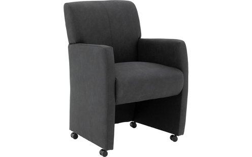 Goossens Eetkamerstoel Alex antraciet microvezel met armleuning en met wielen, stijlvol landelijk