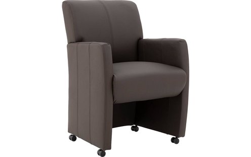 Goossens Eetkamerstoel Alex bruin leer met armleuning en met wielen, stijlvol landelijk