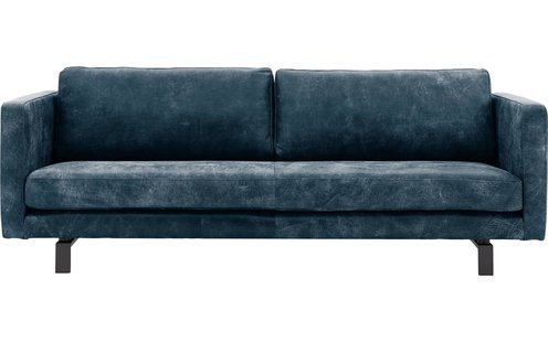 Goossens Excellent Bank Nuance blauw, leer, 3,5-zits, urban industrieel