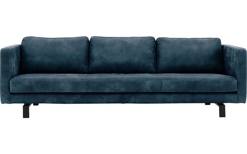 Goossens Excellent Bank Nuance blauw, leer, 4-zits, urban industrieel