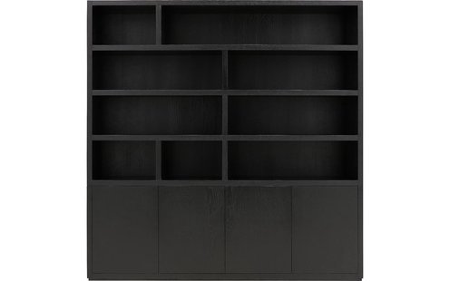 Goossens Buffetkast Barcelona, 4 deuren 9 open vakken, zwart eiken, 208 x 212 x 45 cm, stijlvol landelijk