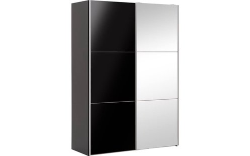 Goossens Kledingkast Easy Storage Sdk, 153 cm breed, 220 cm hoog, 1x 3 paneel glas schuifdeur li en 1x 3 paneel spiegel schuifdeur re