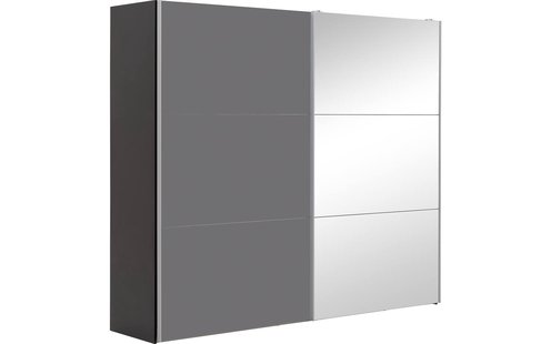 Goossens Kledingkast Easy Storage Sdk, 253 cm breed, 220 cm hoog, 1x 3 paneel glas schuifdeur li en 1x 3 paneel spiegel schuifdeur re