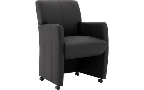 Goossens Eetkamerstoel Alex zwart leer met armleuning en met wielen, stijlvol landelijk