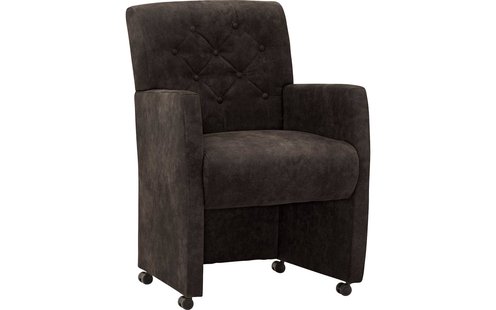 Goossens Eetkamerstoel Oliver grijs microvezel met armleuning en met wielen, stijlvol landelijk