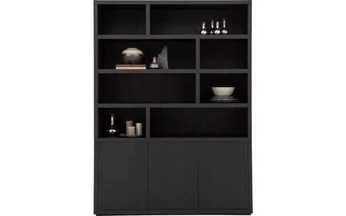 Goossens Buffetkast Barcelona, 3 deuren 8 open vakken, zwart eiken, 158 x 212 x 45 cm, stijlvol landelijk