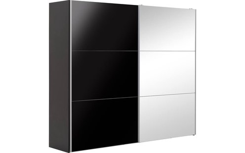 Goossens Kledingkast Easy Storage Sdk, 253 cm breed, 220 cm hoog, 1x 3 paneel glas schuifdeur li en 1x 3 paneel spiegel schuifdeur re