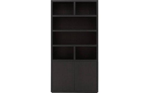 Goossens Buffetkast Barcelona, 2 deuren 6 open vakken, zwart eiken, 108 x 212 x 45 cm, stijlvol landelijk