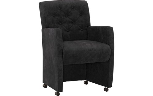 Goossens Eetkamerstoel Oliver antraciet microvezel met armleuning en met wielen, stijlvol landelijk