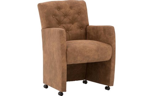 Goossens Eetkamerstoel Oliver bruin microvezel met armleuning en met wielen, stijlvol landelijk