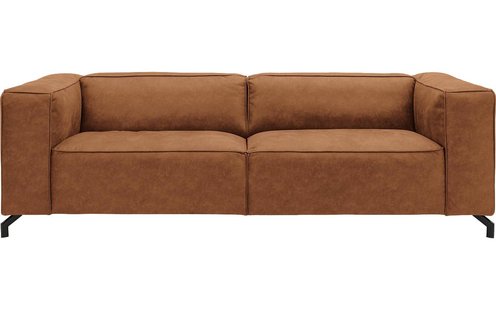 Goossens Bank Calvin cognac, micro leer, 3,5-zits, modern design