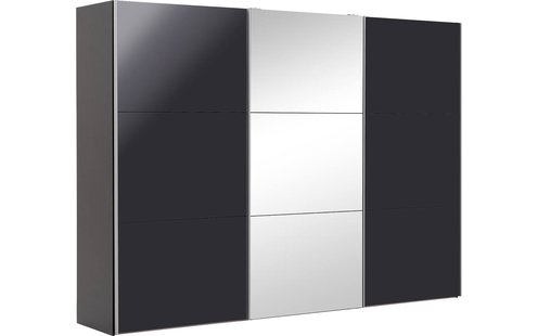 Goossens Kledingkast Easy Storage Sdk, 303 cm breed, 220 cm hoog, 2x 3 paneel schuifdeuren en 1x 3 paneel spiegel schuifdeur midden