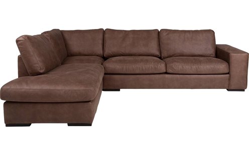 Goossens Excellent Hoekbank Morceau bruin, micro leer, 3-zits, urban industrieel met ligelement links