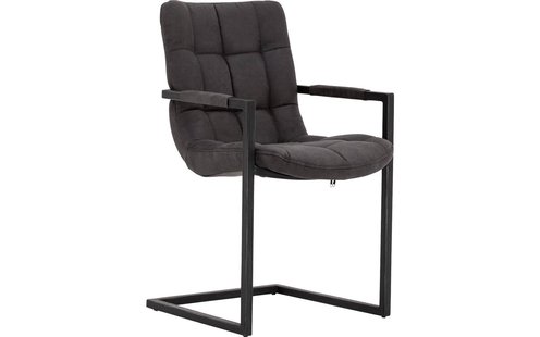 Goossens Eetkamerstoel Steven antraciet microvezel met armleuning, urban industrieel