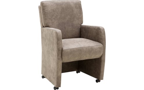 Goossens Eetkamerstoel Leen bruin microvezel met armleuning en met wielen, stijlvol landelijk