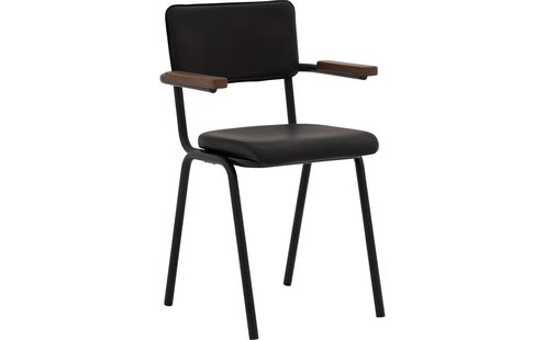 Goossens Eetkamerstoel Chaplin zwart leer met armleuning, urban industrieel