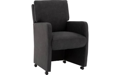 Goossens Eetkamerstoel Leen antraciet microvezel met armleuning en met wielen, stijlvol landelijk