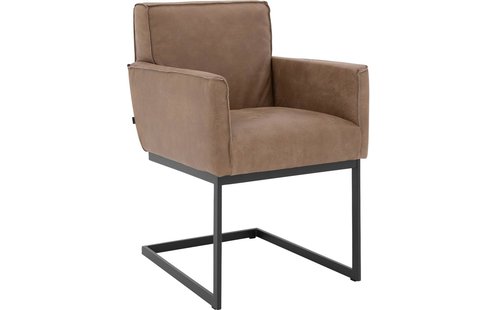 Goossens Excellent Eetkamerstoel Tom bruin leer met armleuning, urban industrieel