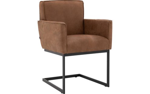 Goossens Excellent Eetkamerstoel Tom bruin leer met armleuning, urban industrieel