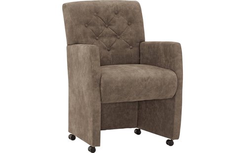 Goossens Eetkamerstoel Oliver bruin microvezel met armleuning en met wielen, stijlvol landelijk