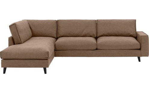 Goossens Bank Jonas bruin, micro leer, 3,5-zits, urban industrieel met ligelement links