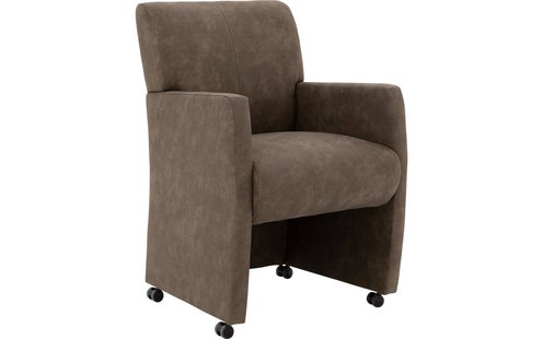 Goossens Eetkamerstoel Alex groen microvezel met armleuning en met wielen, stijlvol landelijk